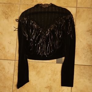 SHEIN Black V-Neck Sweater with Sequin Fringe
